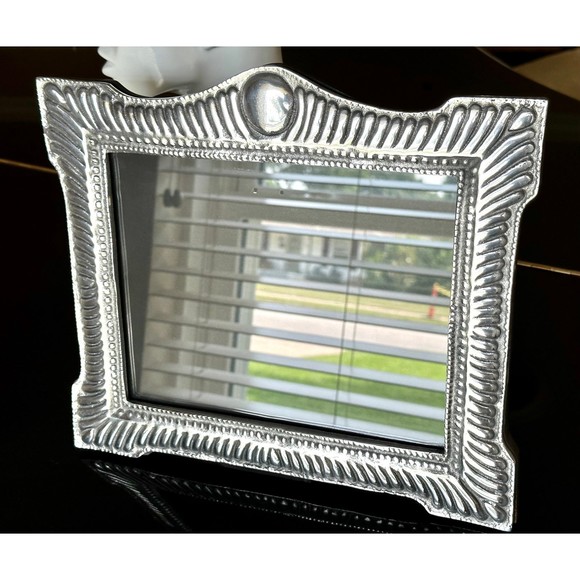 Vtg Large Mexican Artisan Crafted Solid Pewter Frame Mayan Sol Hecho en Mexico - Picture 3 of 11